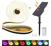 KISUFU Solar Energy Neon LED Ribbon, 24V Neon LED Strip Light IP65 Waterproof Silicone with 1.5w Solar Rechargeable Wall Mount USB Controller for Garden, Outdoor Yard Party Decoration