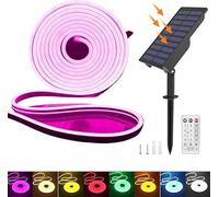 KISUFU Solar Energy Neon LED Ribbon, 24V Neon LED Strip Light IP65 Waterproof Silicone with 1.5w Solar Rechargeable Wall Mount USB Controller for Garden, Outdoor Yard Party Decoration