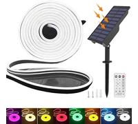 KISUFU Solar Energy Neon LED Ribbon, 24V Neon LED Strip Light IP65 Waterproof Silicone with 1.5w Solar Rechargeable Wall Mount USB Controller for Garden, Outdoor Yard Party Decoration