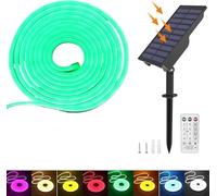 KISUFU Solar Energy Neon LED Ribbon, 24V Neon LED Strip Light IP65 Waterproof Silicone with 1.5w Solar Rechargeable Wall Mount USB Controller for Garden, Outdoor Yard Party Decoration