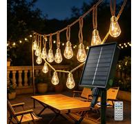 KISUFU Solar Festoon Lights Outdoor, 5m 10 Shatterproof Bulbs 1200mah IP67 Waterproof Solar Powered Garden Lights with Remote Control for Gazebo, Patio, Party, Wedding Decor.