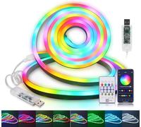 KISUFU WS2812B LED Strip Light, USB 5V RGB Neon Strip LED Light, 7X13MM 33 LEDs/m Colour IP67 Waterproof with USB 24 Key IR Bluetooth Music Controller for Indoor Outdoor Decoration