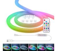 KISUFU WS2812B Round Neon LED Strip,5V 360° RGB IP67 Tubular Diffuse Rope Light Addressable, Colour Changing Pixel Lights for Christmas, Weddings,Camping,Balcony Indoor Decoration (3M)