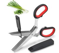 KISUOMAOYI Herb Scissors,Kitchen Scissors Multifunctional 5 Blade Kitchen,Scissors with Lid and Cleanup Comb,Stainless Steel Shears for Chopping Chives and Parsley(Black&Red)