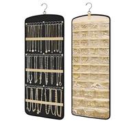 Kisvic Jewellery Organiser Hanging, Jewellery Storage Double Sided with Metal Hooks, Chain Storage for Hanging Earrings, Necklaces, Rings on Cabinet, Wall, Door