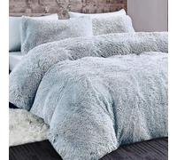 Kiswa collection Long Fluffy Teddy Fleece Duvet Cover Set with Pillowcases - Soft Faux Fur Quilt Bedding, Warm and Cosy Thermal Design, Single, Double, King Sizes (Silver, Double)