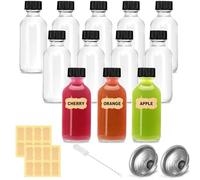 Kiswleon 12-Pack 2oz/60ml Glass Shot Bottles with Lids,Small Ginger Bottle with Funnels Labels,Small Glass Bottles with Lids for Ginger Shots Juice Alcohol Oil Sauces