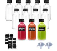 Kiswleon 12-Pack 4oz/120ml Glass Shot Bottles with Lids,Small Ginger Bottle with Funnels Labels,Small Glass Bottles with Lids for Ginger Shots Juice Alcohol Oil Sauces