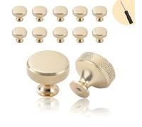 Kiswleon 12PCS Matte Gold Knurled Cabinet Knobs, Single Hole, Round Handles for Cupboards & Drawers with Screws, Kitchen & Wardrobe
