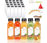 Kiswleon 16oz/480ml Plastic Juice Bottles with Lids 20PCS,Empty Mini Water Bottles with Label, Funnel and Brush,Reusable Bulk Beverage Drink Containers for Smoothie,Fridge,Juice