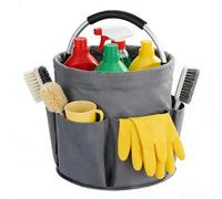 Kiswleon 17L Cleaning Caddy With Handle, Cleaning Basket Organiser, Foldable Cleaning Caddy for Space Saving, Cleaning Bucket Organiser for Cleaning Products Organiser,Easy to Clean (Grey)