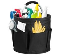 Kiswleon 17L Cleaning Caddy With Handle, Cleaning Basket Organiser, Foldable Craft Caddy for Space Saving, Cleaning Bucket Organiser for Cleaning Products Organiser,Easy to Clean and Carry（Black）