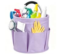Kiswleon 17L Cleaning Caddy With Handle,Foldable Cleaning Caddy Bag for Space Saving,Multi Pocket Bucket Organiser for Cleaning Products Organiser,Easy to Clean and Carry（Purple）