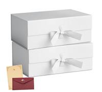 Kiswleon 2PCS Magnetic Gift Box with Ribbon,31 * 27 * 8.8CM Extra Large Gift Boxes,Foldable White Gift Box with Lids,Gift Boxes for Presents for Wedding Birthday Anniversary Festival Gifts