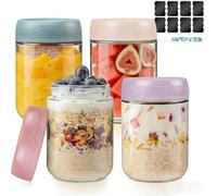 Kiswleon 4 Pack Overnight Oats Jar 500ml with Airtight Screw Lids,Stackable Glass Jars with Lids,Overnight Oats Container for Salad Jam Meal Prep Yoghurt Breakfast