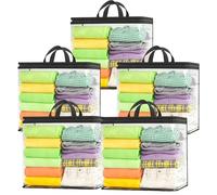 Kiswleon 5PCS Clothes Storage Bag with Zipper and Handle 22L,Clear Blanket Storage Bags,Clothes Bag Organizer for Wardrobe Bedding Clothing Blanket Linen Sheet Pillow