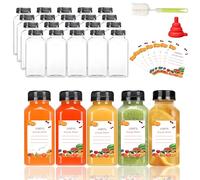 Kiswleon 8oz/250ml Plastic Juice Bottles with Lids 20PCS,Empty Mini Water Bottles with Label, Funnel and Brush,Reusable Bulk Beverage Drink Containers for Smoothie,Fridge,Juice