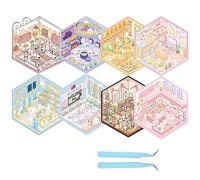 Kiswleon 8Sets Cute 3D Sticker Scene,Make Your Own Sticker House, Sticker Therapy,Funny 3D Stickers for Adults Kids Stress Relief and Time Passing