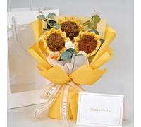 Kiswleon Crochet flowers,Knitted Flowers,Handmade Crochet Flower Bouquet,Hand-Woven Artificial Sunflowers for Wedding Gifts Mothers Day Anniversary Graduation