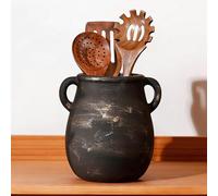 Kiswleon Kitchen Utensil Holder Ceramic,Large 6.5*7.8 in Utensil Pot with Handle for Countertop,Rustic Black-gold Utensils Holder for Kitchen Decor