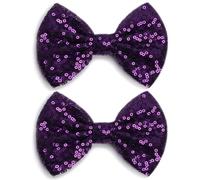 KISZU Large 5 Inch Glitter Hair Bows Clips, Sparkling Sequin Big Bow HairPins for Baby Girls Children Teens and Women (Purple)