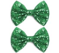 KISZU Large 5 Inch Glitter Hair Bows Clips, Sparkling Sequin Big Bow HairPins for Baby Girls Children Teens and Women (Christmas Green)