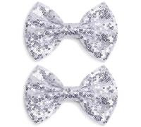 KISZU Large 5 Inch Glitter Hair Bows Clips, Sparkling Sequin Big Bow HairPins for Baby Girls Children Teens and Women (Sliver)