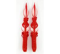 Kit 2 Artistic Long Red and White Artisan Candles - Entirely carved by hand