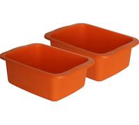 Kit 2 Pieces Rectangular Orange Bowl Plastic Bowl Capacity 10L Multi-Purpose Bowl 42 x 31 x 15.5 cm
