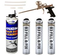 Kit - 3 x 750ml Expanding Foam Cans, 1 x Professional Gun, 1 x 500ml Gun Cleaner PU Grade