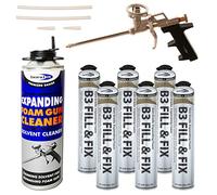 Kit - 6 x 750ml Expanding Foam Cans, 1 x Professional Gun, 1 x 500ml Gun Cleaner PU Grade