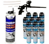 Kit - 9 x 750ml Expanding Mega Foam, 1 x Heavy Duty Gun, 1 Can Cleaner PU Grade