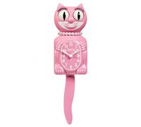 Kit-Cat Klock Cat Wall Clock with Moving Eyes and Tail, Limited Edition, Pearl Necklace and Eyelashes, Battery Operated, Made in USA, Satin Pink