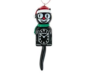 Kit Cat Klock Kit Cat Clock Santa Decorative Christmas Ornament, Black (5-Inches Tall) - Classic Kit-Cat Klock with Green Scarf & Red Hat - Perfect Addition to Christmas Trees & Holiday Decorations