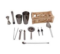Kit Cocktail, Acier Inoxydable Professionnel Cocktail Kit avec Support en Bois pour la Maison, Bar, Fête