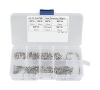Kit de tornillos y tuercas de cabeza plana con casquillo hexagonal M2, 230 piezas, surtido de acero inoxidable 304 con caja de plástico para sujetadores de construcción industrial