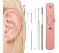 Kit d'élimination du cérumen | Net yant pour cérumen en acier inoxidable, 6 pieces, with sac de range en PU | Élimination du cérumen, outil de nettoyage des oreilles pour adults et , cade