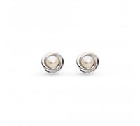 Kit Heath Bevel Trilogy Pearl Stud Earrings - Sterling Silver with Freshwater Pearls, Classic and Contemporary Design, Perfect for Everyday Wear or Special Occasions