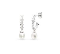 Kit Heath Blossom Flyte Honey Flower Zirconia Rhodium Plated Oval Semi Hoop Stud Earrings 50334FPC - Sterling Silver / Rhodium Plated