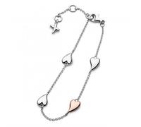 Desire Kiss Blush Heart Station Bracelet - Sterling Silver with Soft Pink Heart Detailing, Delicate & Charming. Perfect for adding a touch of warmth to your look