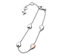 Desire Kiss Blush Heart Station Bracelet - Sterling Silver with Soft Pink Heart Detailing, Delicate & Charming. Perfect for adding a touch of warmth to your look