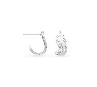 Kit Heath Feather Wisp Rhodium Plated Semi Hoop Stud Earrings - Sterling Silver / Rhodium Plated