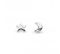 Kit Heath Miniatures Moonlight Stud Earrings - Rhodium-Plated Sterling Silver Star & Crescent Moon Mismatched Duo, Petite & En Vogue Everyday Studs