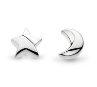 Kit Heath Miniatures Moonlight Stud Earrings - Rhodium-Plated Sterling Silver Star & Crescent Moon Mismatched Duo, Petite & En Vogue Everyday Studs