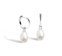 Kit Heath Revival Classic Pearl Drop Hoop Earrings - Sterling Silver Huggie Hoops with Natural Freshwater Pearls, Timeless Movement and Contemporary Grace