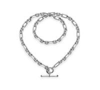 Kit Heath Rhodium Plated Sterling Silver Figaro Chain T-Bar Necklace, 18' Silver