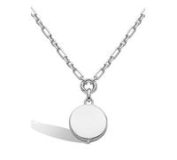 Kit Heath Rhodium Plated Sterling Silver Round Locket Figaro Chain Necklace, 22 inch Silver