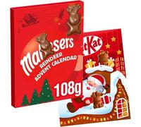 Kit-Kat & Maltesars Milk Chocolate Advent Calendar Christmas Countdown Gift | 2 Pack Variety Bundle 1 x KitKat Milk Chocolate Advent Calendar 85g & 1 x Maltesers Reindeer Chocolate Advent Calendar 108g