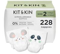 Kit & Kin Premium Baby Nappies Size 2 | 4-8 kgs / 9-18 lbs | Pack of 228 Nappies | Plant-Based Materials On Baby's Skin | Hypoallergenic | Superior up to 12 Hour Leak Protection