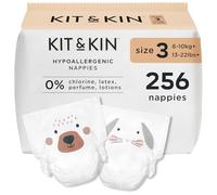 Kit & Kin Premium Baby Nappies Size 3 | 6-10 kgs / 13-22 lbs | Pack of 256 Nappies | Plant-Based Materials On Baby's Skin | Hypoallergenic | Superior up to 12 Hour Leak Protection